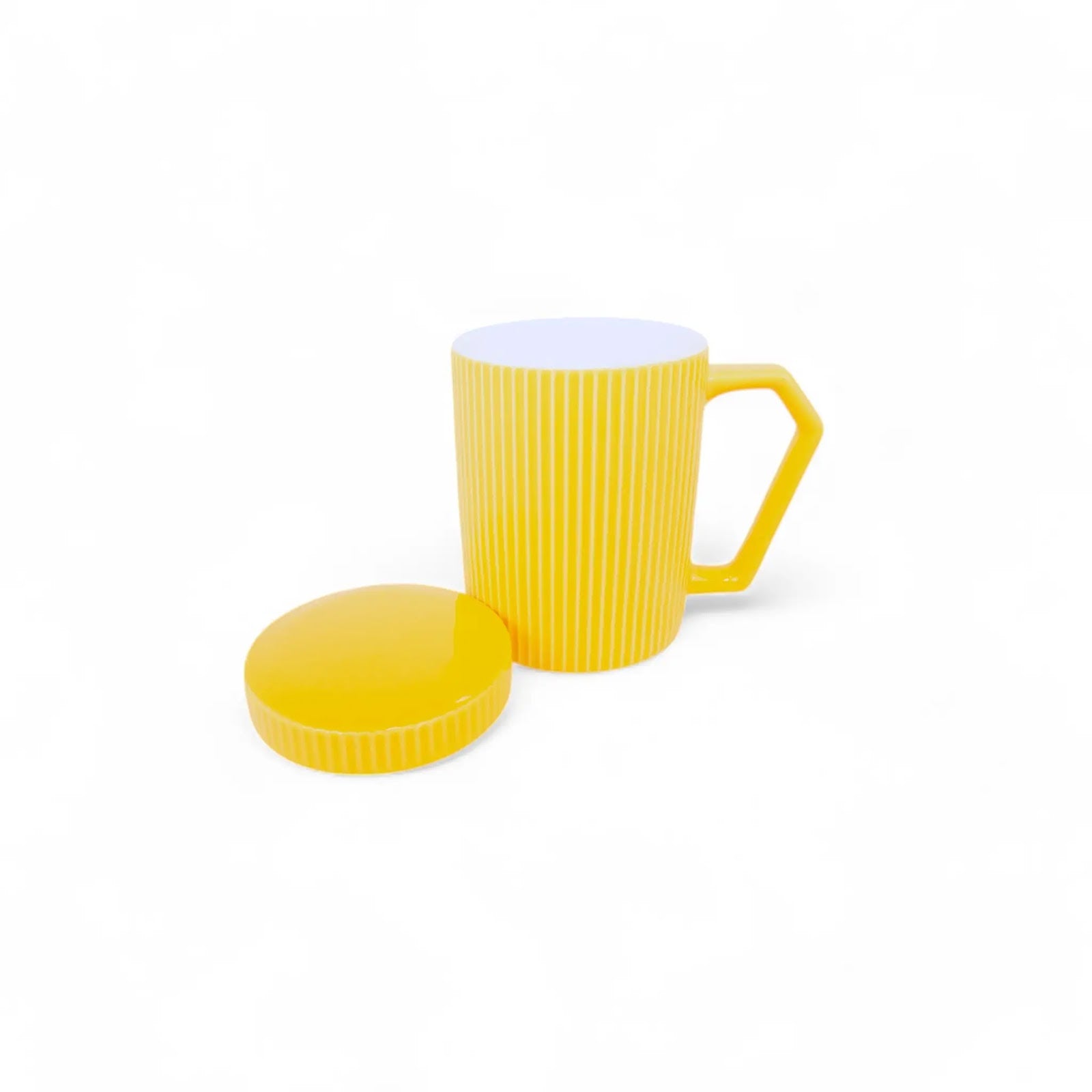 MUG CERAMICA CON TAPA AMARILLO JO-9558