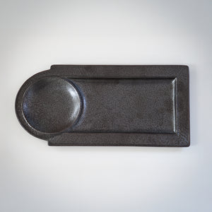 PLATO APERITIVO CON BASE PARA QUESO LUNA NEGRA 39X18CM