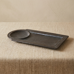 PLATO APERITIVO CON BASE PARA QUESO LUNA NEGRA 39X18CM