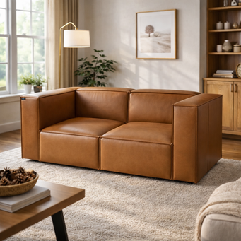 SOFA 2 CUERPOS CUERO CAMEL 200X90X82 CM
